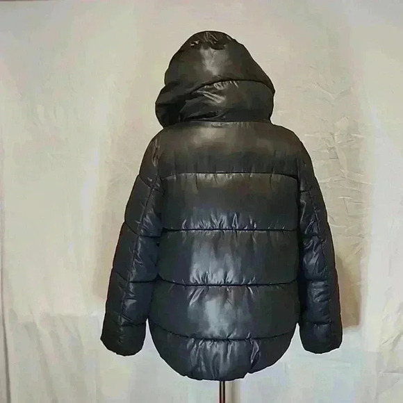 STEVE MADDEN | BLACK GLOSS PUFFER HOODED JACKET NWOT J126 - Picture 4 of 9